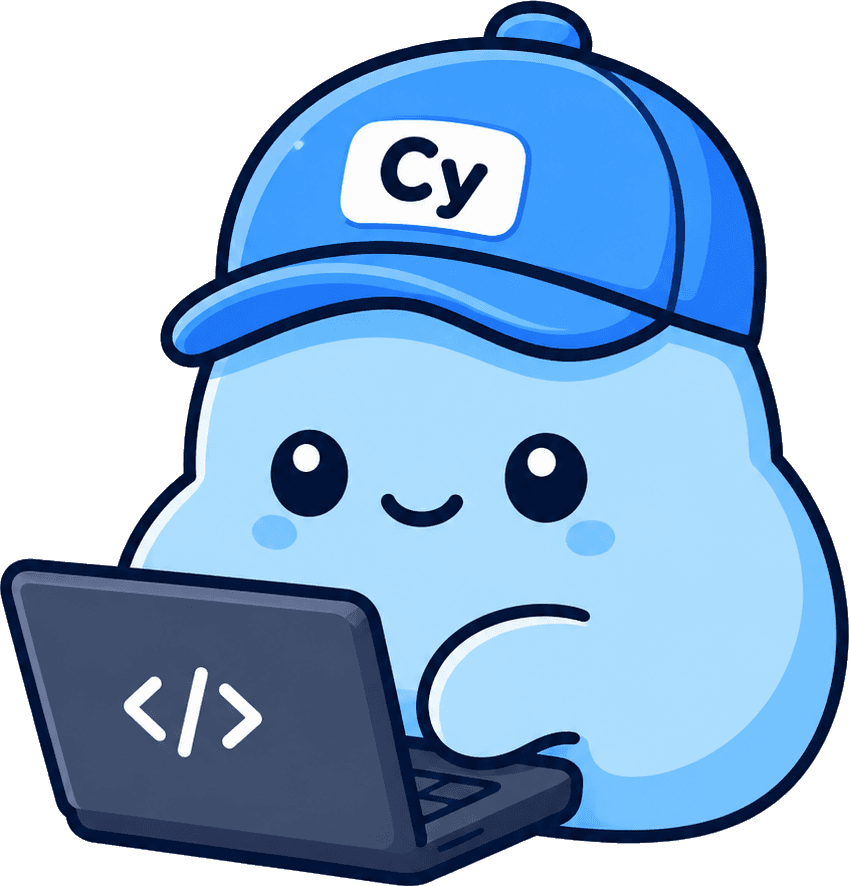 Cy, the Cynex Portal mascot, at his developer desk